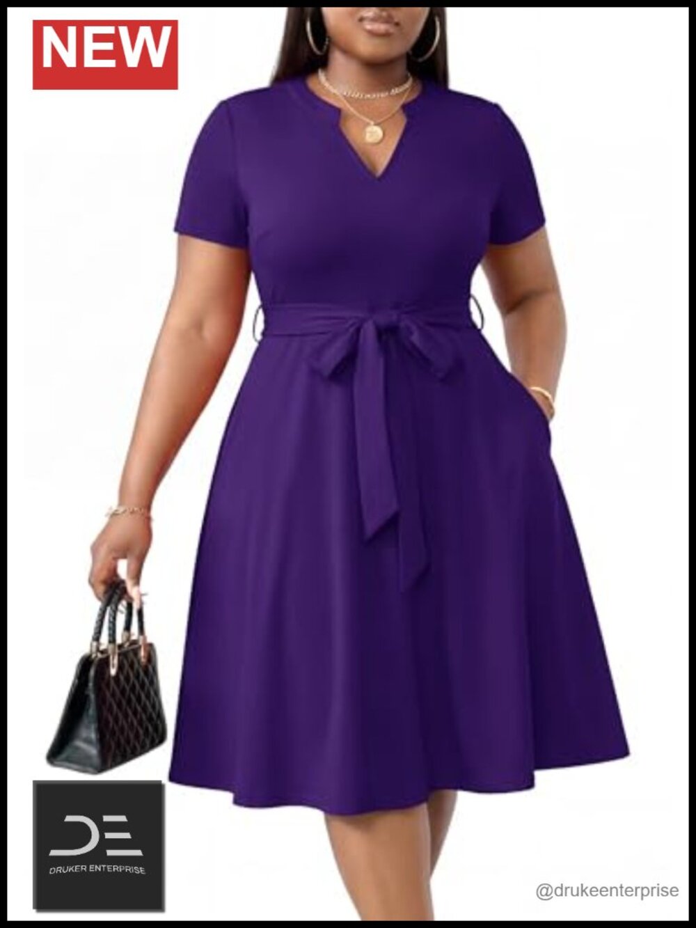 Plus Size Midi Dress A-Line V-Neck Short Sleeve Semi Formal